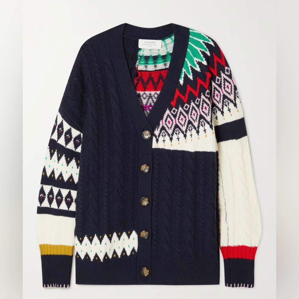 La Ligne Cableknit and Jacquard Cashmere-Blend Sweater